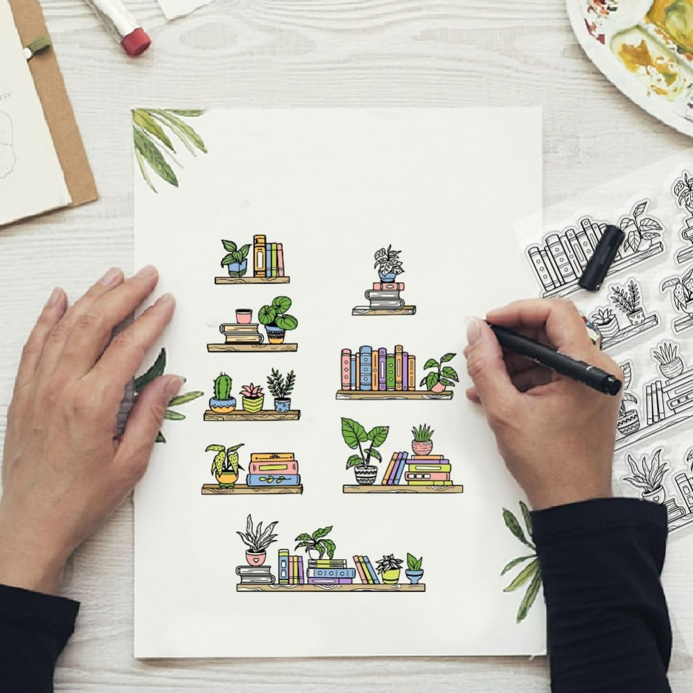 Potted Bookshelf Clear Stamps  - Clear Silicone Stamps For Card Making ulasan dan harga