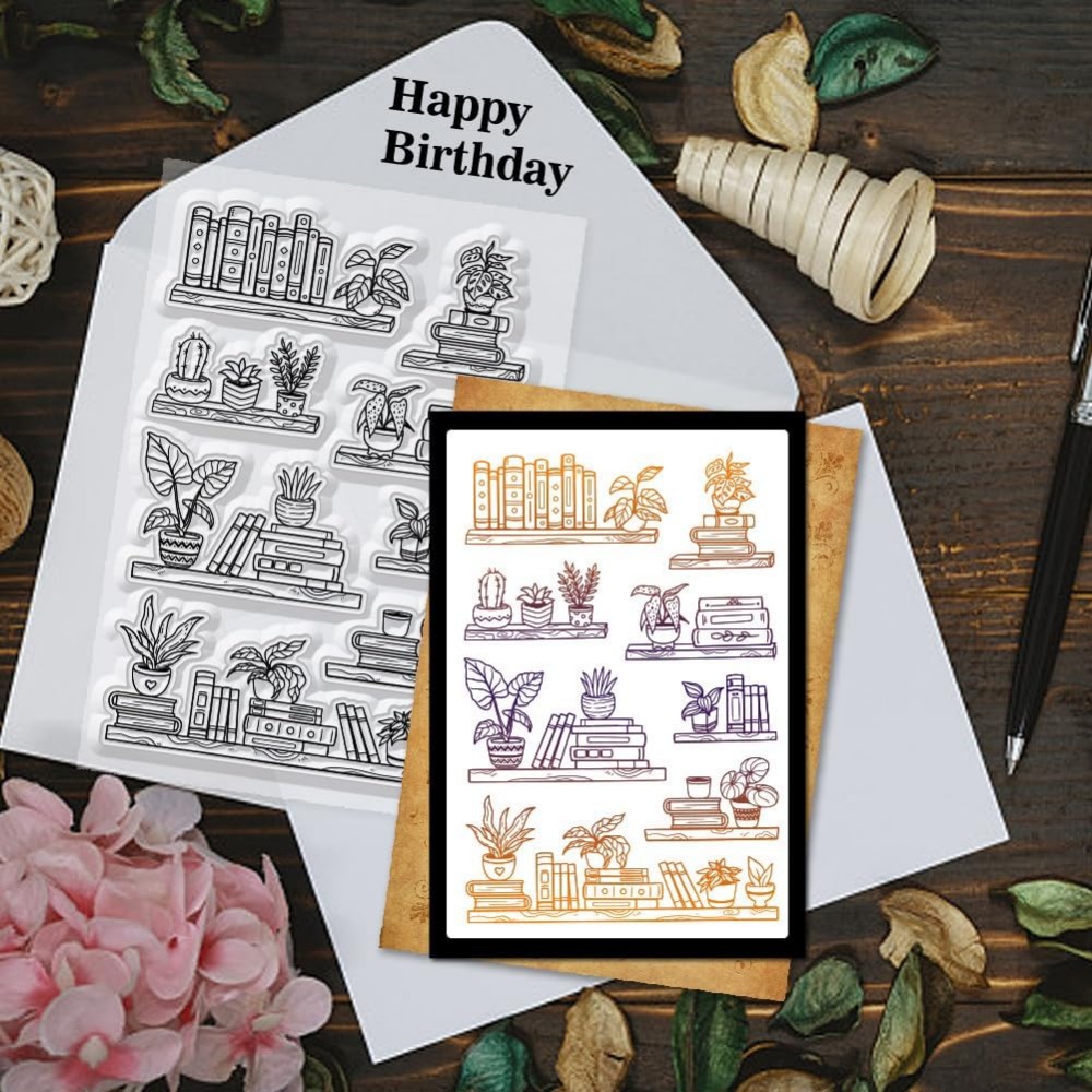 Potted Bookshelf Clear Stamps  - Clear Silicone Stamps For Card Making ulasan dan harga