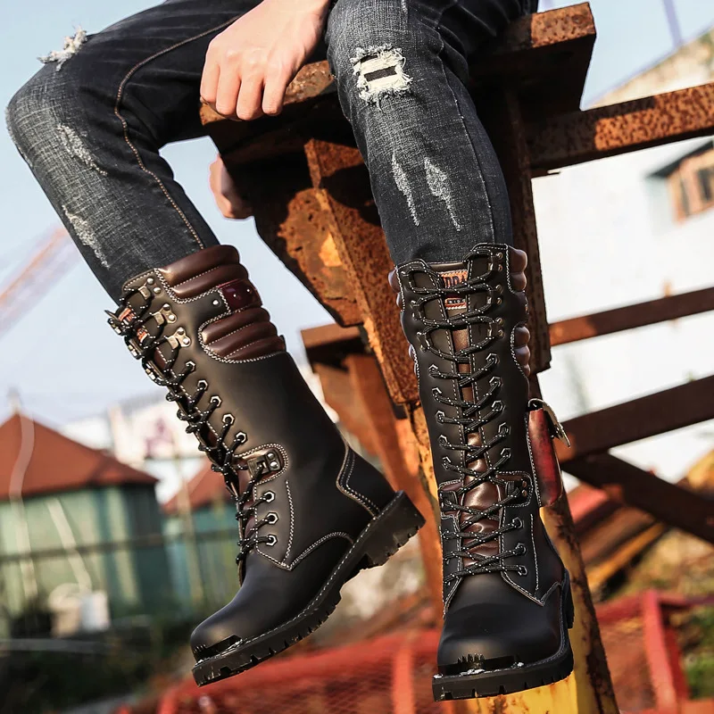 Men Knee High Leather Boots Wi - Craft Tools ulasan dan harga