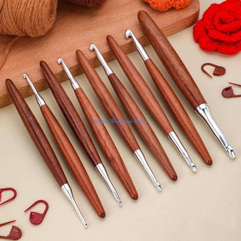 F68E 8Pcs Wooden Handle Croche - Wooden Crochet Hooks Ergonomic Handle ulasan dan harga