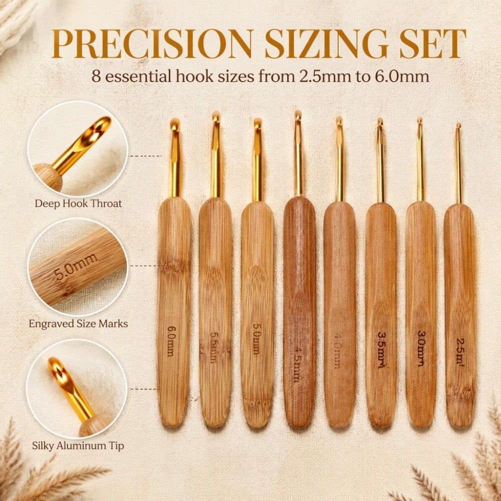 8pcs Ergonomic 2.5-6mm Sizes C - Wooden Crochet Hooks Ergonomic Handle ulasan dan harga
