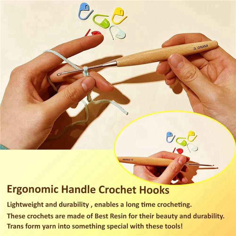 M12K-40Pcs Wood Crochet Hooks  - Wooden Crochet Hooks Ergonomic Handle ulasan dan harga
